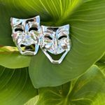 Vintage Acting Mask Sad & Happy Face Brooch Silver Photo 1