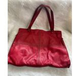 Large Red Leather Tote Bag With Double Handles Front Zipper Pocket Photo 6
