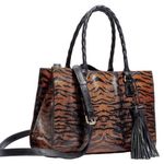 Patricia Nash Primrose Satchel Leather Adjustable Strap Tassel Fox Tiger Brown Photo 0