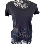 White Stag Embroidered Floral T Shirt Flower Tropical Bongo Jungle Rainbow Photo 0