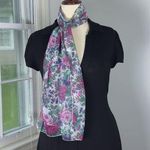 Floral Print White Sheer Scarf Pink Roses Grandmacore Cottagecore Photo 0