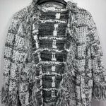 Bruno Manetti Italian Made Cardigan Black & White Fringe Open Front Boho Small Photo 3