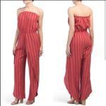Drew 🌞Anthro Emerson Red Striped Linen Blend Strapless Split Leg Jumpsuit Photo 1