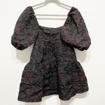 Amanda Uprichard Maisie Puff Sleeve Babydoll Tiered Rosewood Black Pink Dress Photo 1