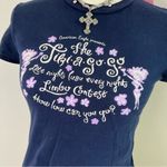 American Eagle  Vtg Y2K Navy Tiki Baby Tee Preppy Bella Swan‎ Tight Womens Size S Photo 2