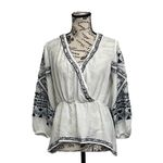 Christina V Women’s White Black Embroidered Boho Peasant Blouse Size M Sheer Top Size M Photo 1