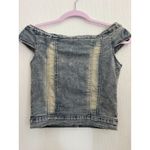SheIn  Women's Blue Denim Button Up Off The Shoulder Top Vest Size S Photo 4