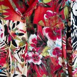 Chico's  100% Linen Bold Maximalist Button Front Mixed Print Floral Top Size 2/MD Photo 3