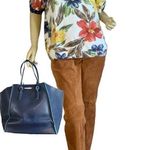 Alfred Dunner VTG  MULTI-COLOR FLORAL PRINT SHORT SLEEVE SWEATER WITH BEADS (L) Photo 0