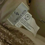 Sorella Vita  Cowl Back Sequin Gown Drape Back Gold Cap Sleeve Maxi Dress Sz: 16 Photo 11