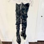 NEW Iconic Slouchy Vampy Black White Faux Leather Over The Knee Cowboy Boots 11 Photo 5