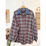 90s Volup Denim Collar Plaid Button Up Red Size 32 Photo 1