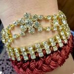 Free People  Boho Maroon Red Braided Threadwork & Crystal Floral Triple Bracelet Photo 1