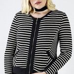 Drew  Black & Ivory Striped Zip-Front Cardigan Sweater Size Small Photo 0