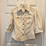 Chico's Jacket Women's Vanity 1 US 8 Medium White Ivory Puffy 3/4 Sleeve Denim Photo 0