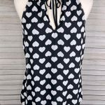 EXPRESS Heart Print Halter Tank Top Double Layer Elastic Hem Black/White-Medium Photo 1