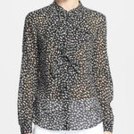 Tory Burch Veta Silk Dot Print Blouse Black Ivory Size Photo 0