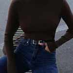 Commense Womens Knit Top Size Medium Brown Long Sleeve Mock Neck Slim Fit NWT Photo 0