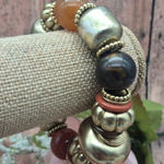 Chunky Lightweight Statement Stretch Bracelet Beaded Brushed Gold Tone Photo 0