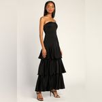 Lulus LULU’S Blissfully Beautiful Black Satin Strapless Tiered Maxi Dress Photo 3