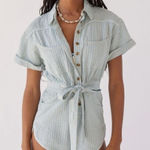 BDG  Striped Linen Blend Utility Romper | XS Photo 0