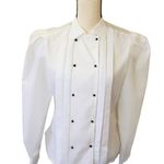 Vintage 80s Topics White Shoulder Pads Puff Sleeves Double Breasted White Shirt Size L Photo 0