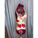 swimsuit one piece floral Vintage red hibiscus cutouts Pink Size 12 Photo 5