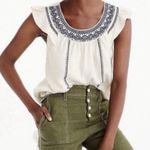 J. Crew Point Sur Linen Embroidered Tank Flutter Sleeves Boho Coastal Cowgirl XS Blue Photo 0