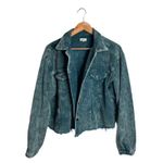 POL Jacket Corduroy Teal Size Medium Trucker Raw Hem Pockets Short Oversized Photo 1