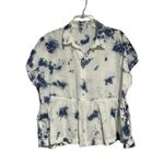 None Women's Top Blouse 100% Linen Drop Waist Boho Blue White Size Large Photo 0