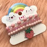 Boutique Kawaii Pink Beaded Bracelet Set Strawberry Charm Photo 0