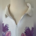 Vintage Fall White Sweatshirt Purple Leaf Floral Print made in USA kitschy Size L Photo 4