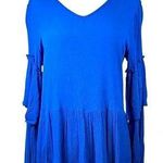 TIERED LAYER BABYDOLL DRESS BRIGHT BLUE TUNIC RAYON WOMEN'S SIZE SMALL Photo 0