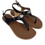 Michael Kors Women's MK Plate Logo Thong Flat Sandal Black Leather Size 6 Photo 0