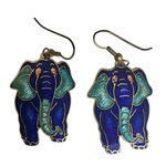 Cloisonné Vintage Enamel Elephant Earrings Blue Photo 2
