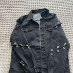 Oversized Black Chained Grungy Denim Jacket Photo 6