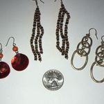 Lot of 3 Boho Beaded Shell & Satin Soft Gold Tone Dangling Pierced Earrings Photo 4