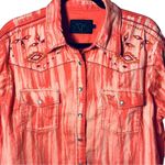 Cowgirl Hardware Pink Peach Western Embroidered Snap Button Up Sz XL Orange Photo 2
