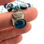 Blue and white beaded cat pendant necklace Photo 6