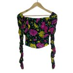 ZARA Floral Crop Top Womens XS Black Ruched Sweetheart Neck Feminine Cottagecore Photo 3