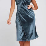 Lulus  Size XS Honey Love Light Blue Velvet Bodycon Wrap Dress Romantic Cocktail Photo 0