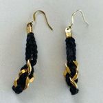 Black Braided Cotton w Gold Chain Dangle Earrings Photo 0