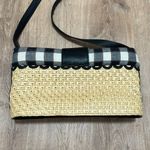 AMERICAN ANGEL | Black Leather and Woven Straw Handbag w/ Checkered Pattern Photo 4