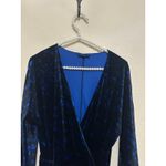 FRNCH  Paris Wrap Dress Size Small Velvet Long Sleeve Black Blue Preppy Winter Photo 5