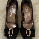 Bruno Magli Black and Gold Heels With a Rhinestone Bow Size 8 Photo 0