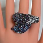 Statement Gunmetal Silver with Crystal Stones Horse Ring Blue Photo 6