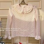 Japanese Kawaii Cream Pink Floral Lace Ruffle Elegant Lace Blouse Top White Photo 2