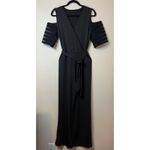 Shein Black Cold Shoulder Wrap Jumpsuit Belted Wide Leg Elegant Evening Size L # Size L Photo 1