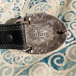 CAVENDERS CLASSIC WESTERN LEATHER BELT BLACK SILVER BULL RIDING BUCKLE 30 Photo 5