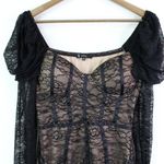 Blashe Puff‎ Shoulder Lace Corset Pencil Dress Black Nude Size M Size M Photo 2